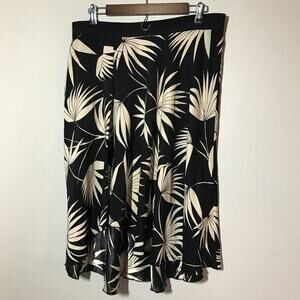 Tommy Bahama 100% silk black cream botanical floral hi low fit flare skirt Large